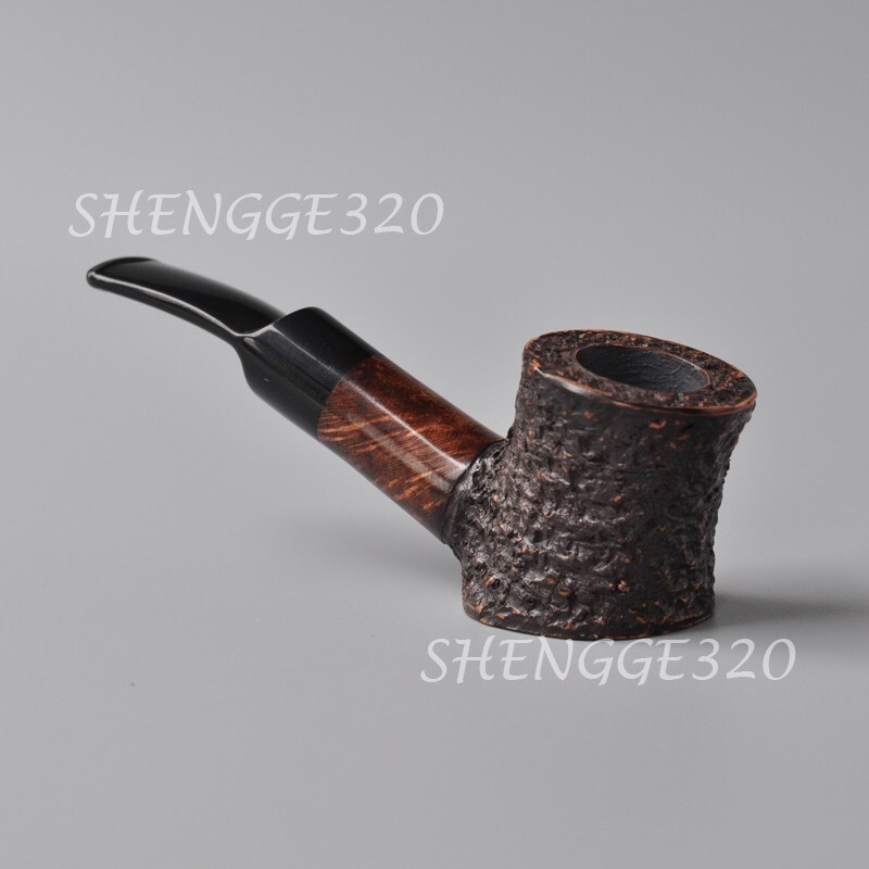 Portable Briar Wooden Tobacco Pipe Poker Cherrywood Carved Surface Bent Stem