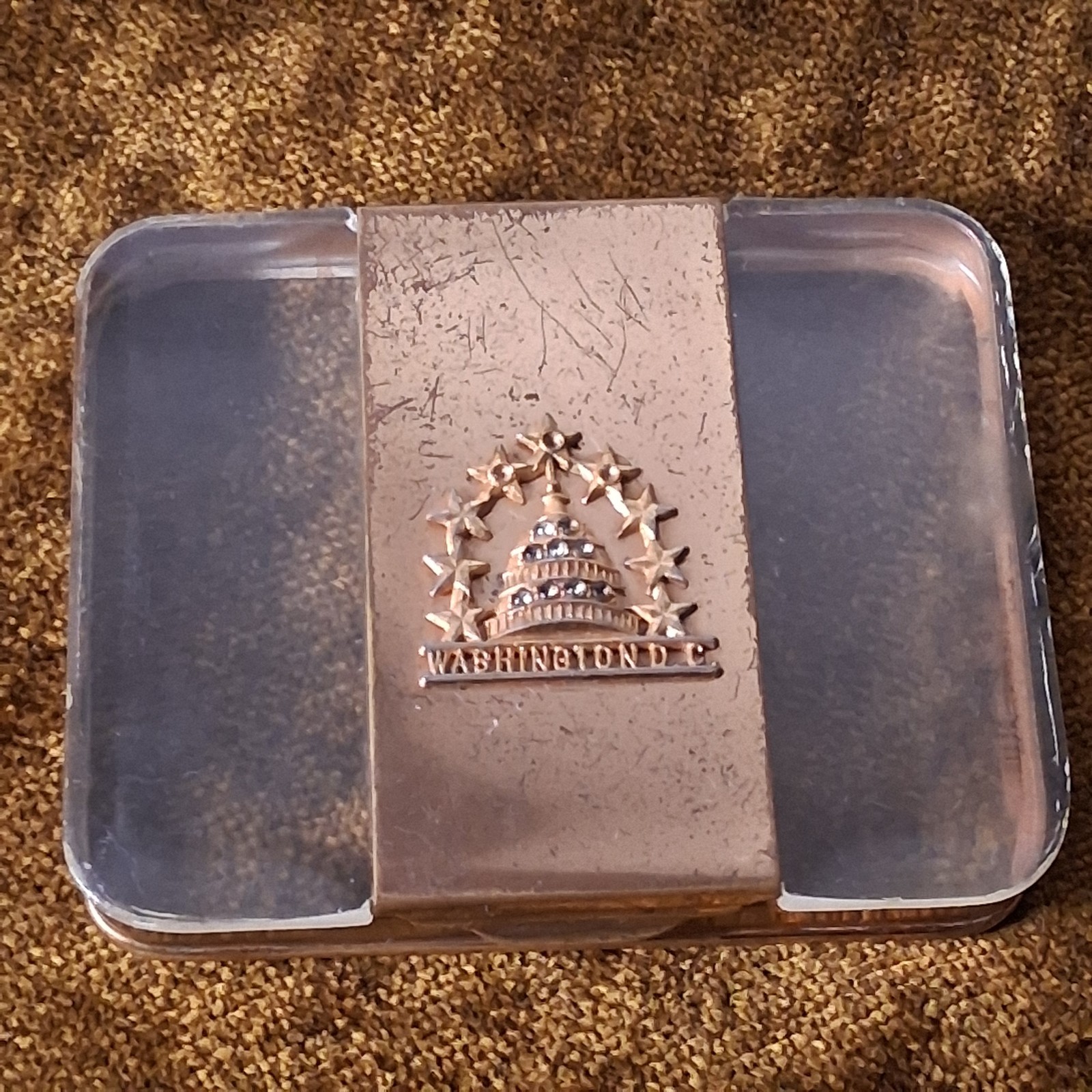 Vintage Washington DC Cigarette Holder Case Acrylic Gold Tone Capitol Building