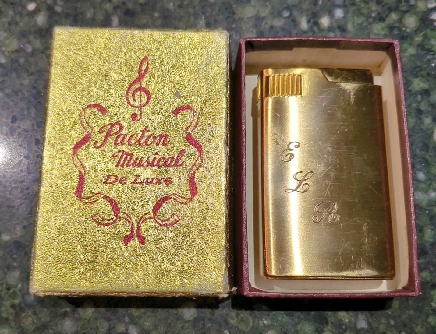 Vintage Pacton Musical Lighter 18Kt Gold Plated. Made In Japan W Box
