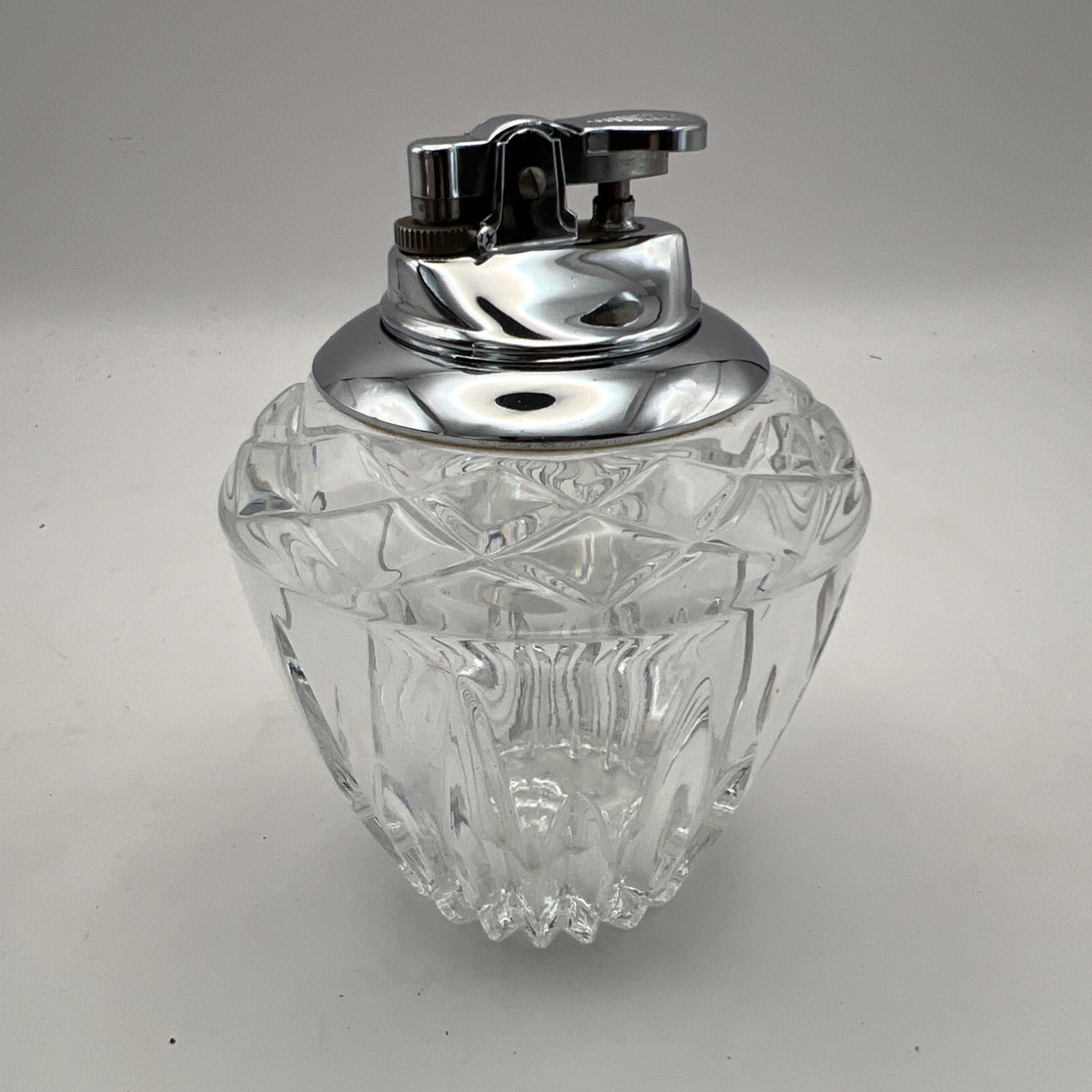 Vintage Princess House Crystal Table Lighter Japan Silver Stainless