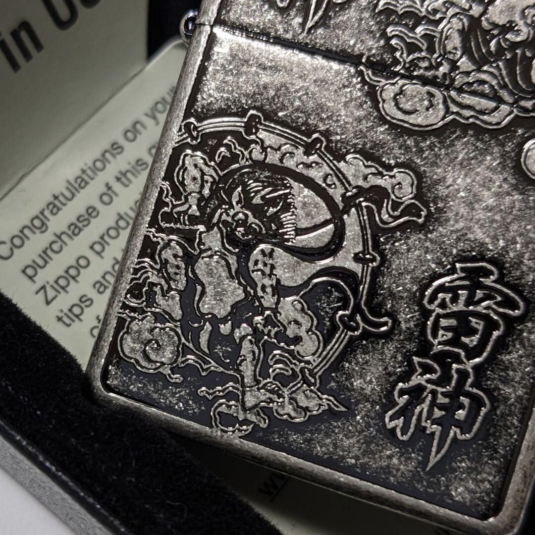 Zippo Lighter Fujin Raijin Antique Silver Wind Thunder God Nature Japan