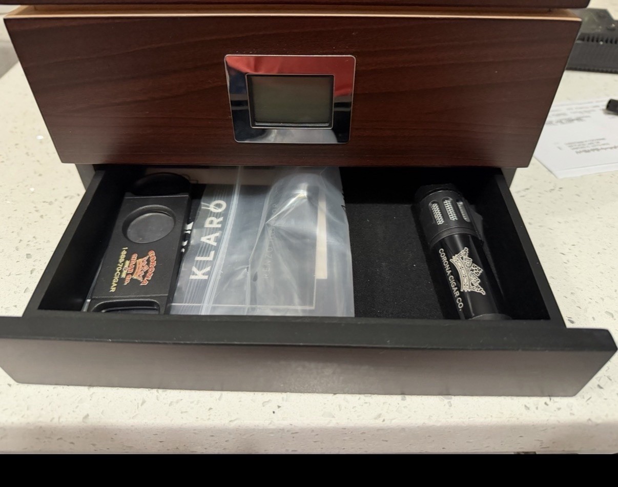 Case Elegance Glass Top Cigar Humidor with Drawer & Digital Hygrometer