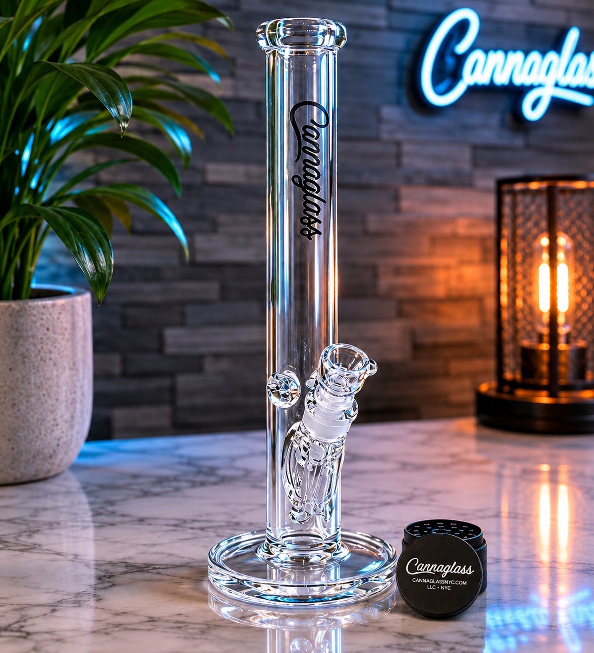 Heavy-Duty 16” Glass Bong – Thick Beaker Water Pipe + Grinder- Cannaglass