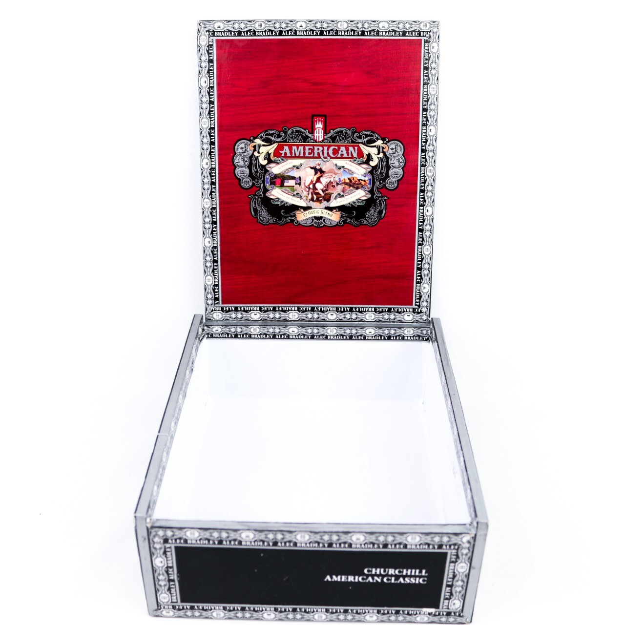 Alec Bradley American Churchill Classic Wood Cigar Box 7.5″ x 6.25″ x 2.75″