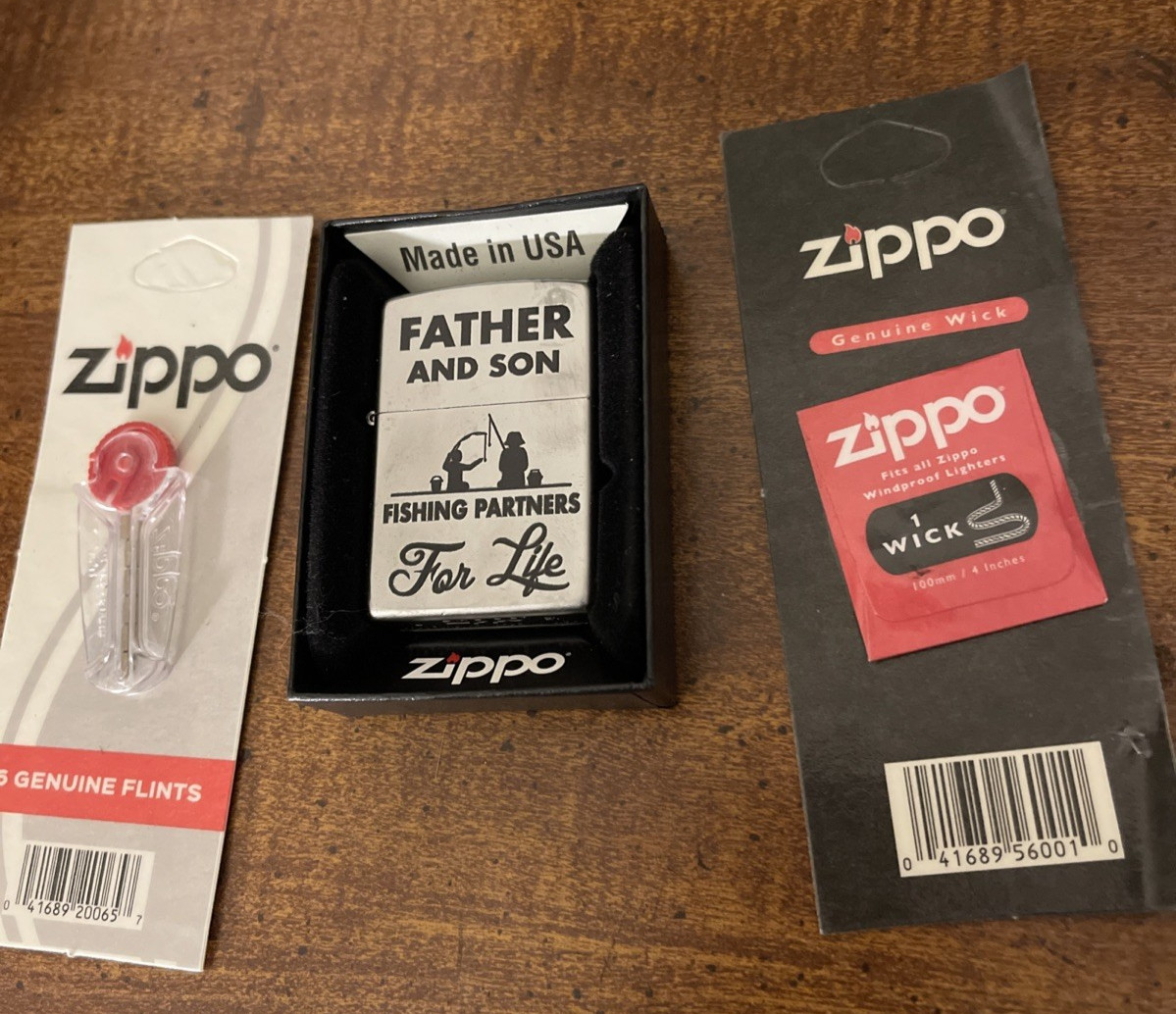 Zippo Lighter Father and son fishing partners Bonus Flint And Wick