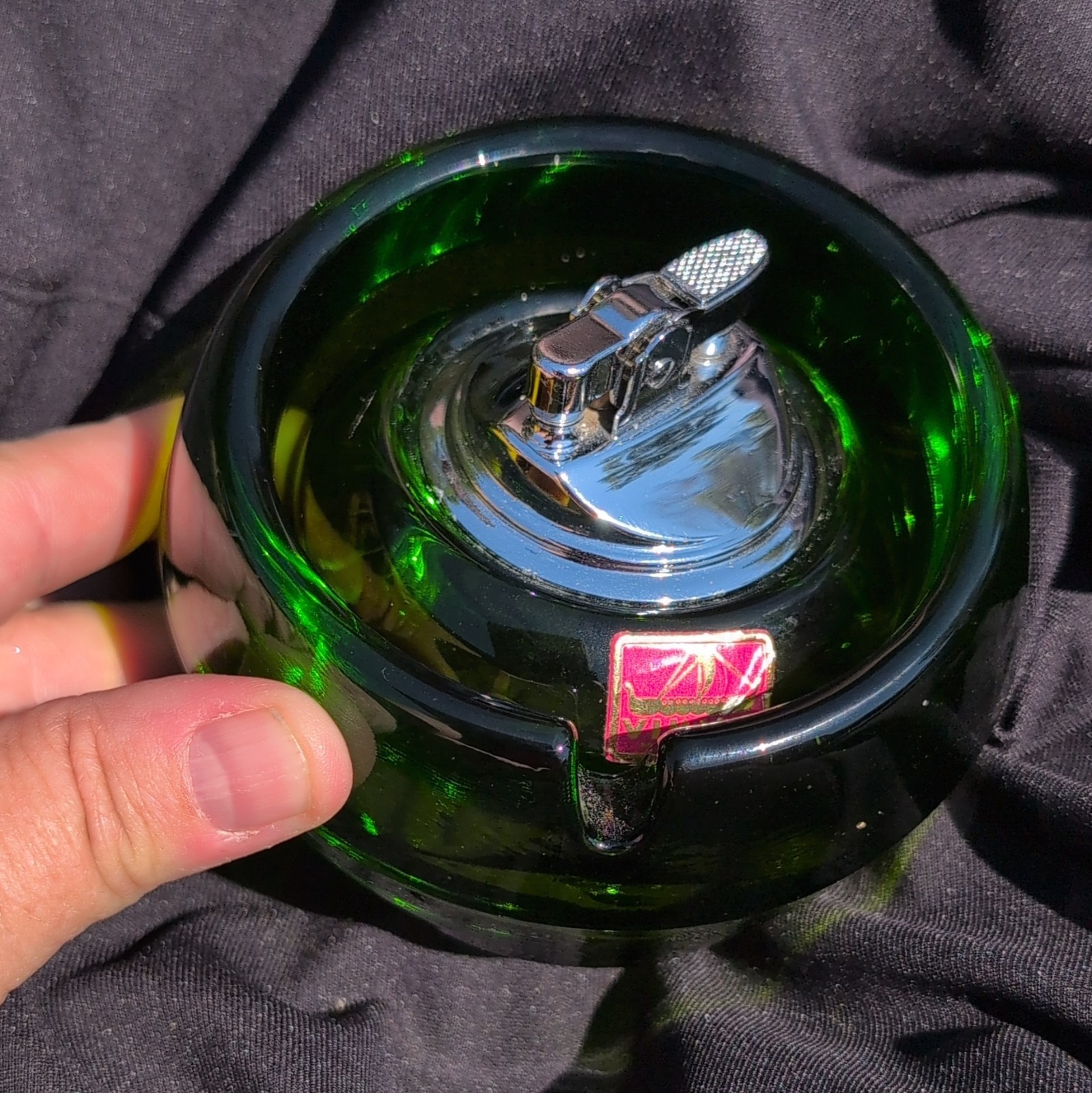 Viking Handmade Green Glass Table Lighter with Chrome Lighter Top
