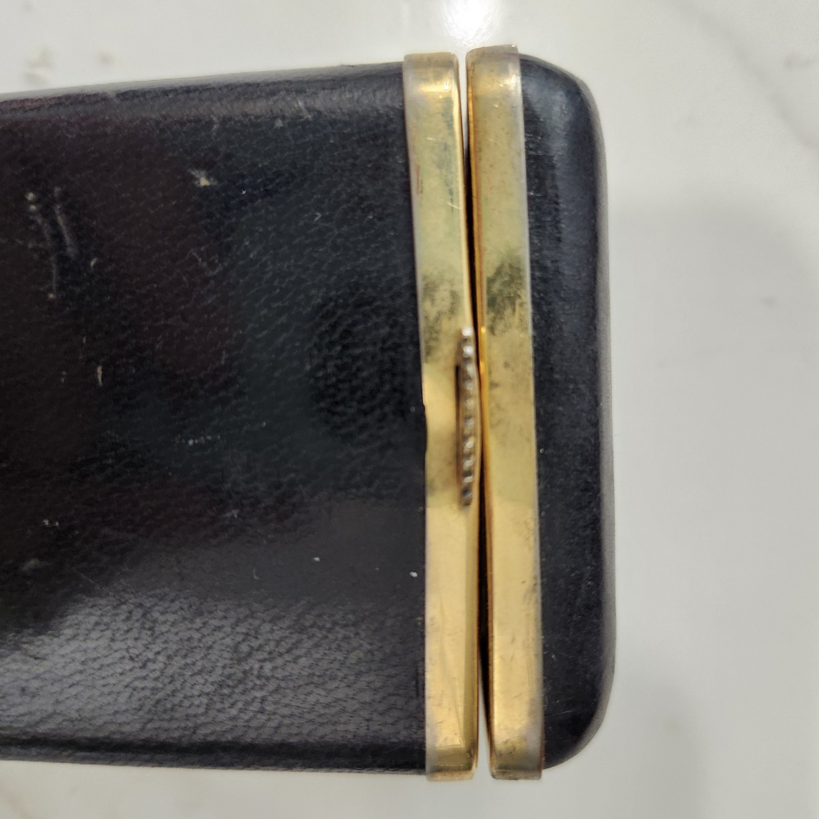 Vtg Black Cigarette Case, Unbranded, Spain, Genuine Leather, Gold Clasp & Hinge