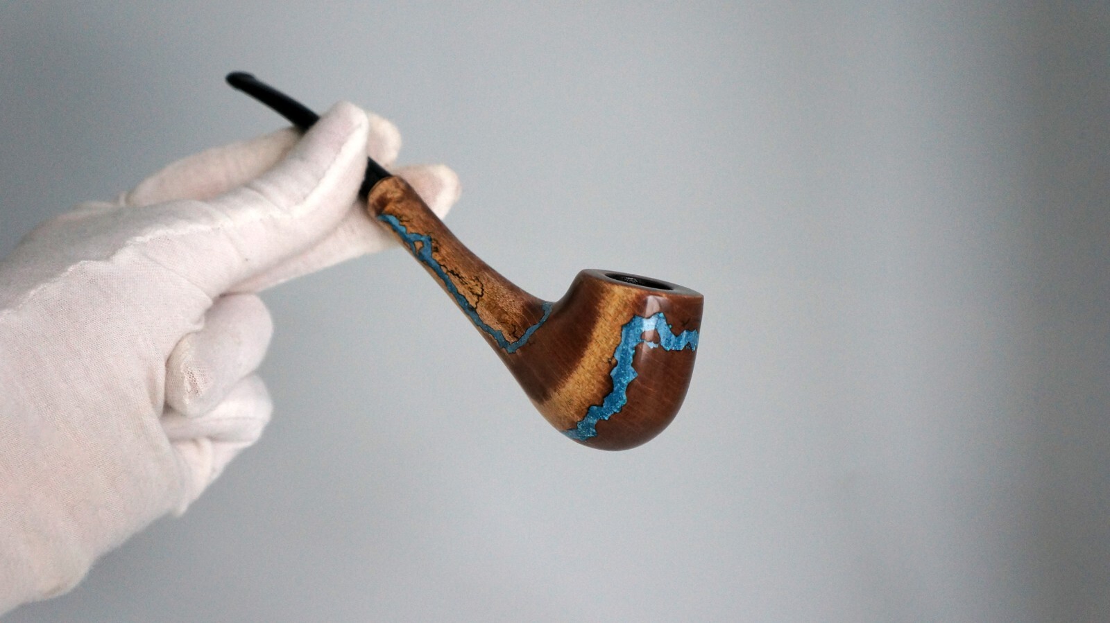 Tobacco pipe, wooden smoking pipe inlay with gemstone turquoise, smoking bowl