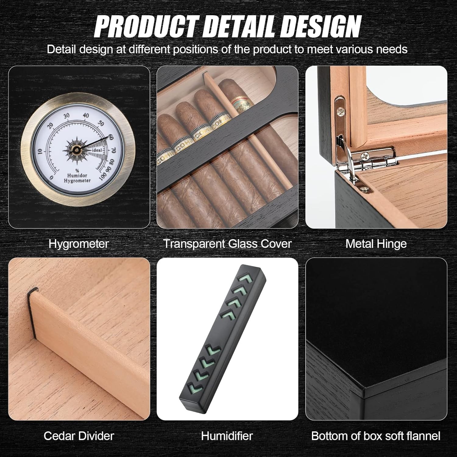 Spanish Cedar Cigar Humidor – Glass Top & Humidifier for 20-35 Cigars