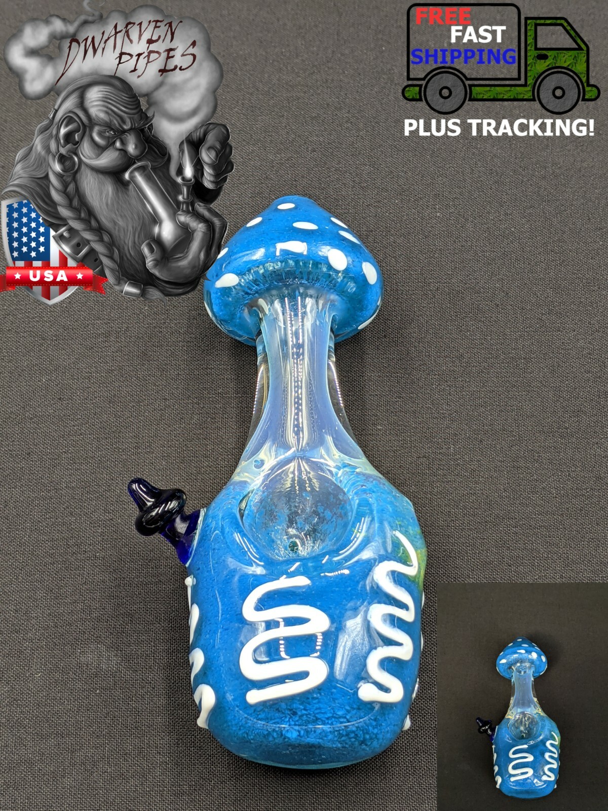 5″ Tobacco Smoking Pipe Bowl Glass Hand Pipes Mushroom Style Blue 03