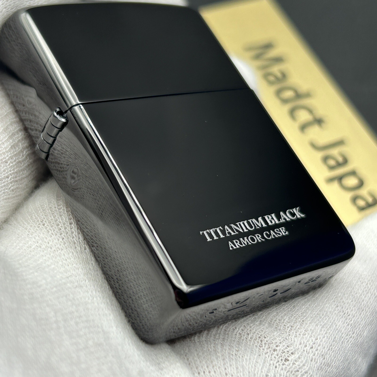 Zippo Armor Case Titanium Black Side Logo Oil Lighter Etching Brass Japan New