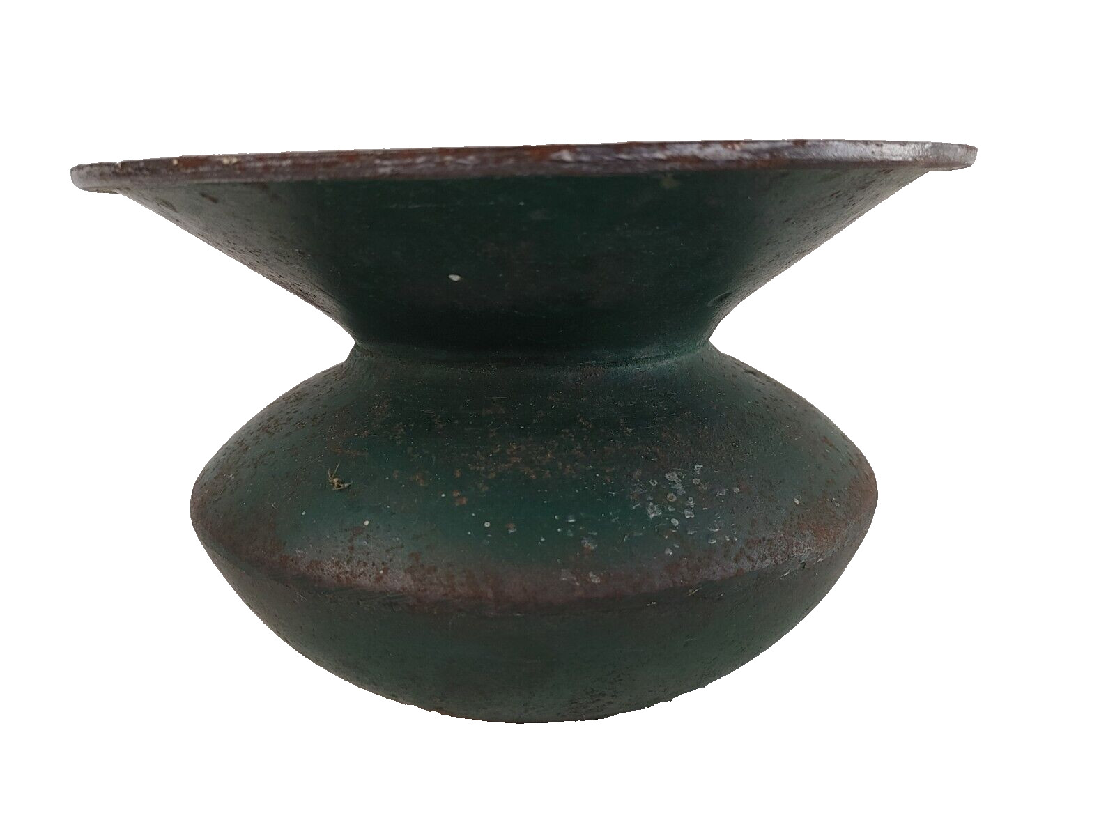 Vintage Spittoon Cast Iron Green with White Porcelain Finish Over 5 lbs #21279