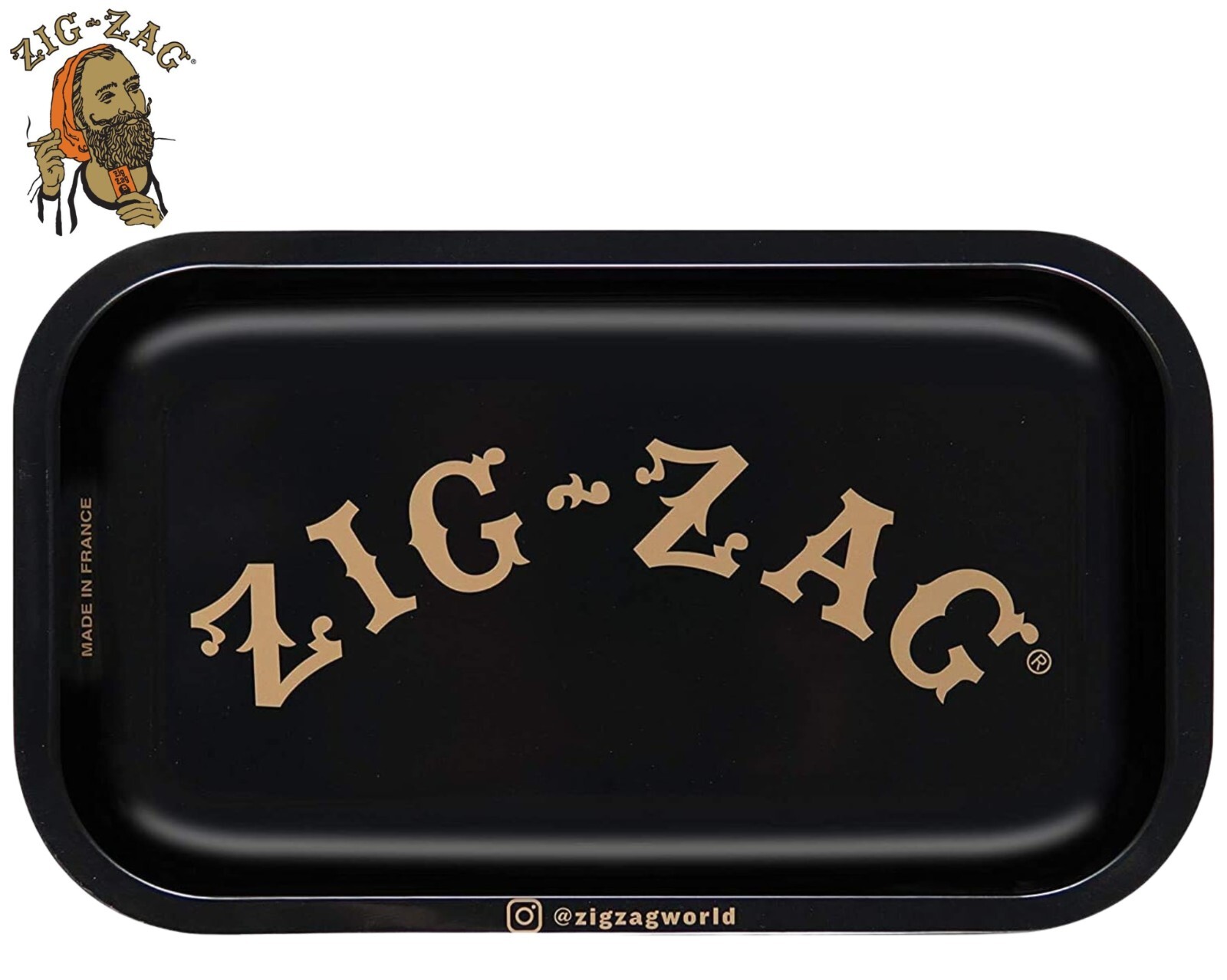 ZIG-ZAG Rolling Tray – Small Metal Rolling Tray with Black Design 10.75″ x 6.5″