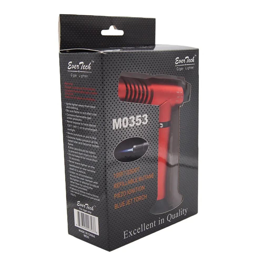 Single Torch Table Top Jet Lighter Butane 1300°C/2500°F Individual Box Red Color
