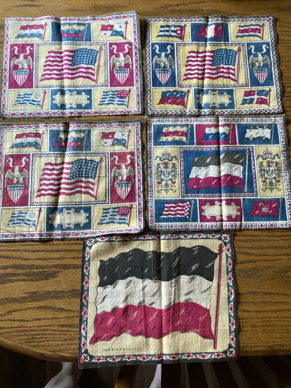 5 Vntg Cigar Box Premium Tobacco Felt Flannel American/Germany Flags 8 1/2 X 10