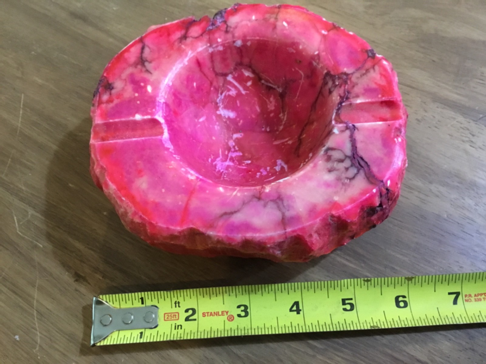 Lot of 2 MCM Genuine Italian Alabaster Stone Lava Red and Blue Ashtrays Italy