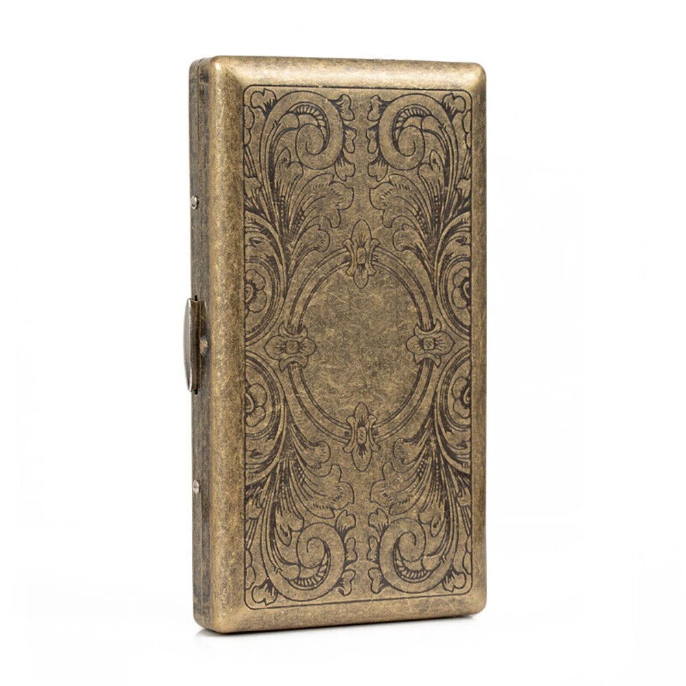 Retro Bronze Metal Cigarette Case Holder Box For King Size or 20’s Cigarettes US