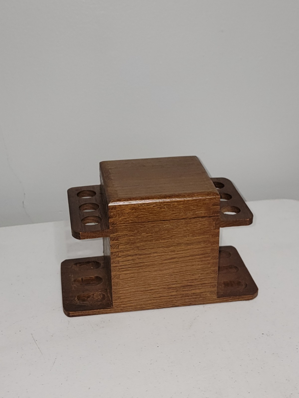 Vintage Decatur Industries Walnut Wood 6 Tobacco Pipe Stand Display Humidor NOS