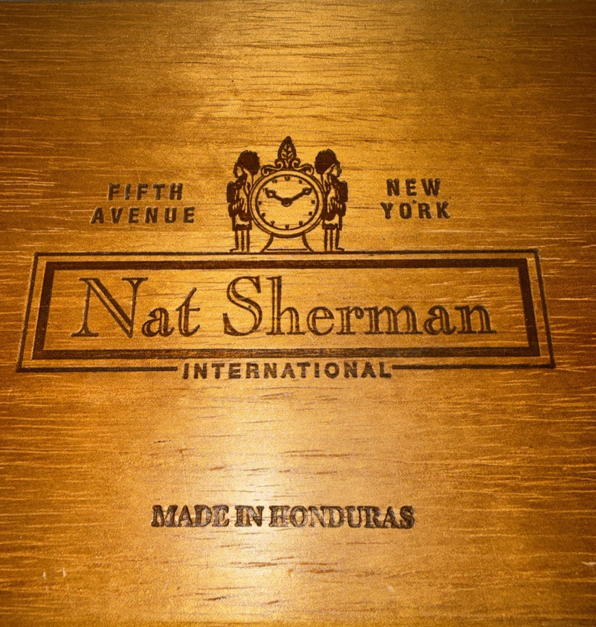 Vtg Nat Sherman Wooden Cigar Box Dovetail 5th Ave NY Hunter Brass Hinge 80s