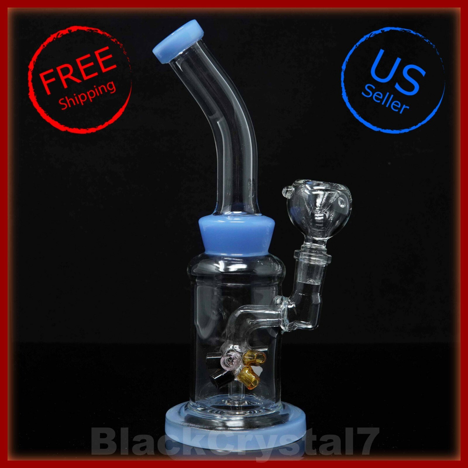 8.5 in Premium Blue 45° Bomb Hookah Bubbler Tobacco Smoking Glass Water Pipes