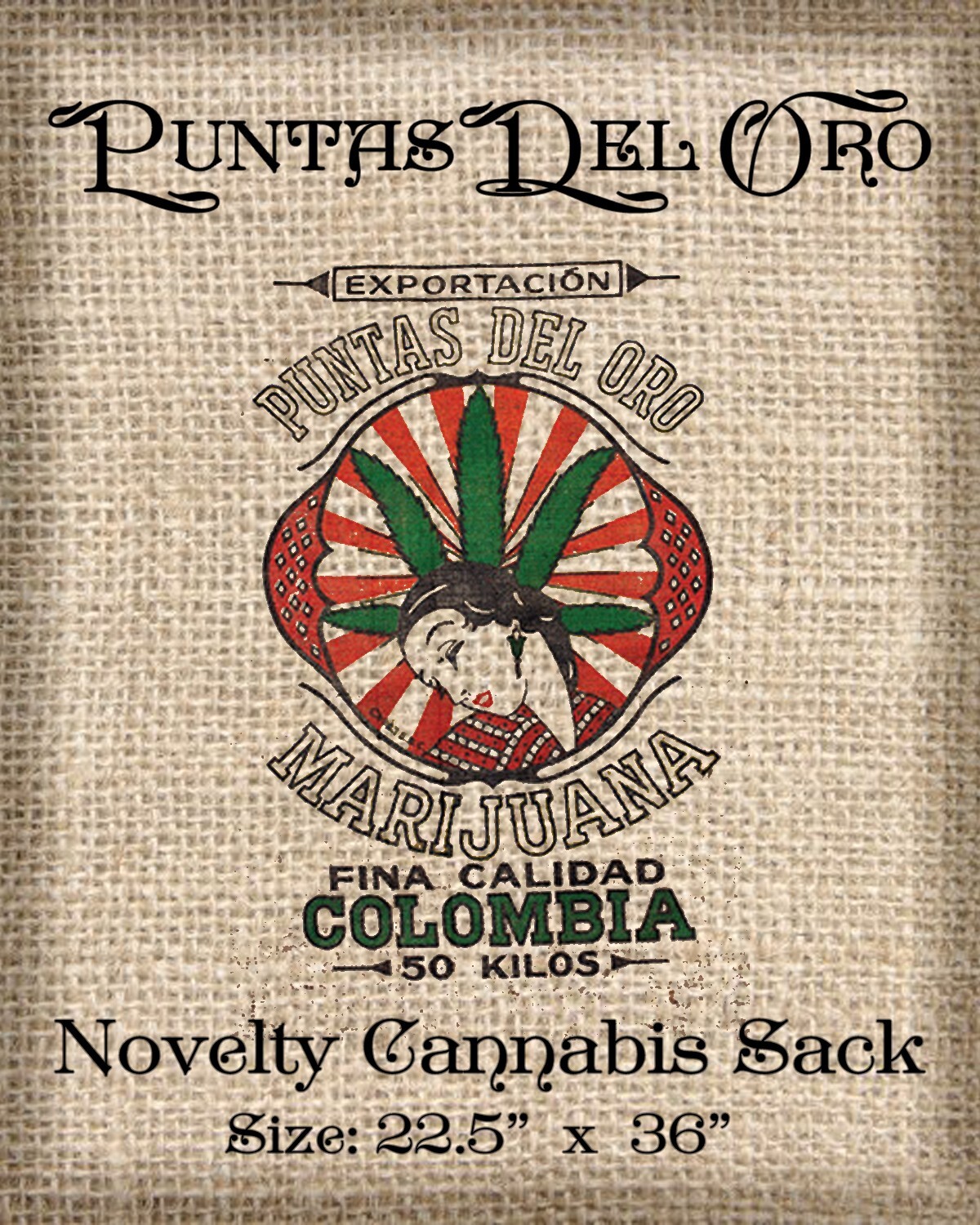 Vintage 1983 Marijuana Colombia Puntas Del Oro Fina Calidad 50 Kilos Burlap Sack