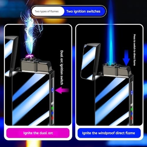 2-in-1 Dual Arc Jet Torch Lighter, Windproof Electric Plasma, USB Rechargeable,