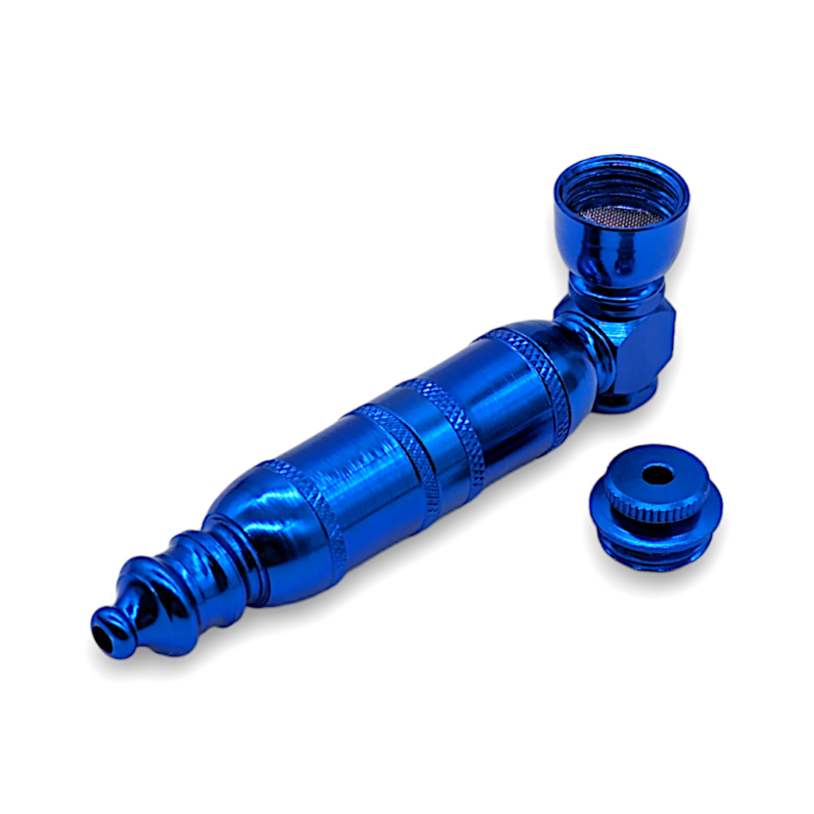 Metal Tobacco Smoking Hand Pipe Extended Chamber Lid and Screens Blue