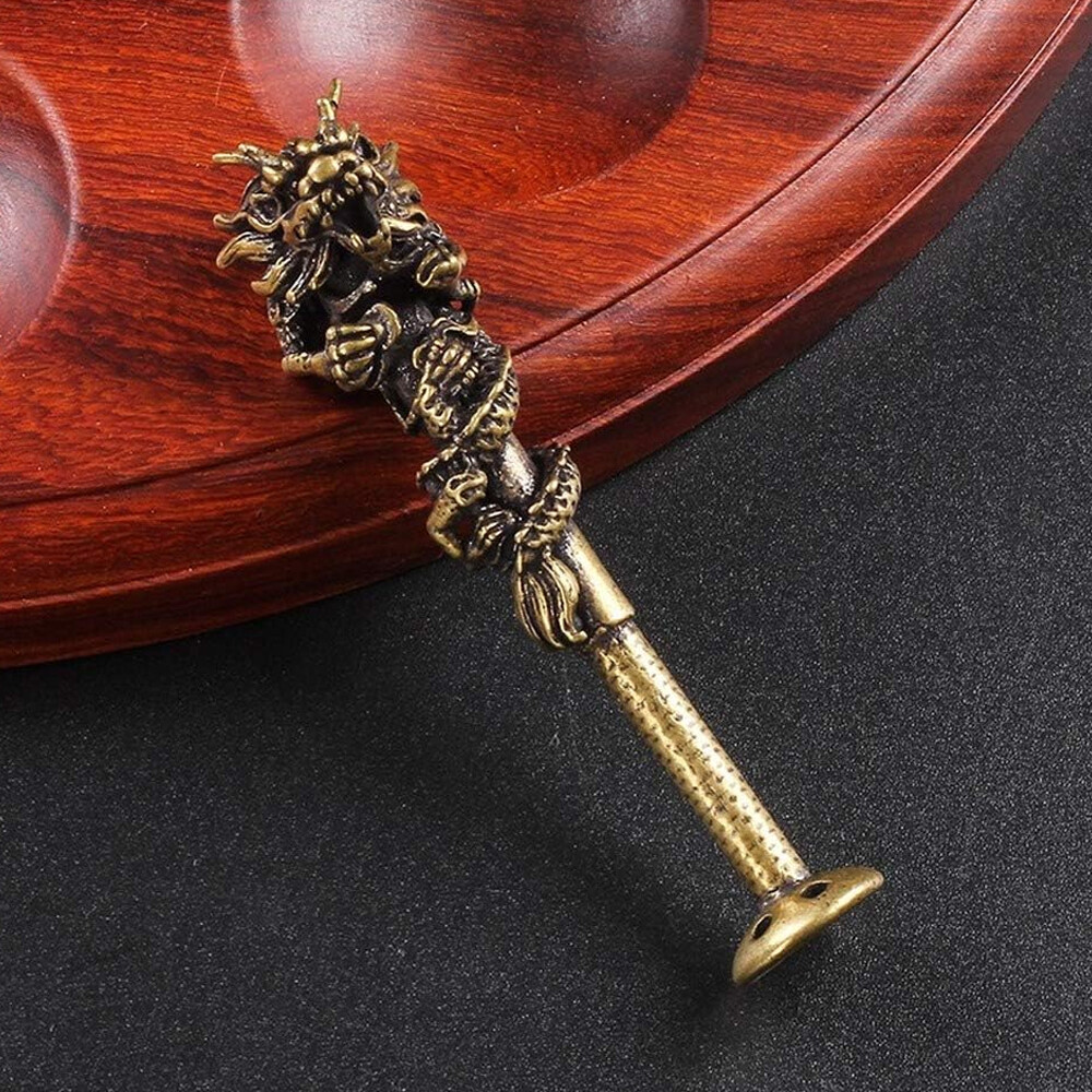 Golden Carving Dragon Smoking Pipe Tamper Tobacco Herb Tamp Tool Press Metal