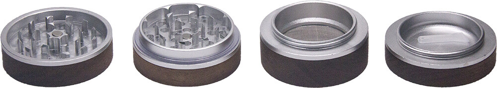 2.5” 4 Piece Walnut Solid Wood Metal Herbal Herb Spice Grinder Crusher Black