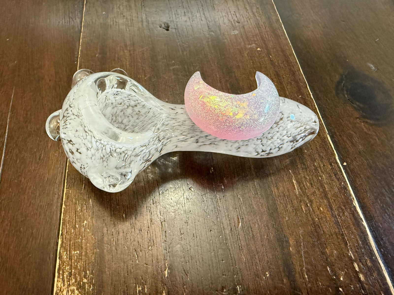 4″ Premium Glass Spoon Pipe Bowl Piece Snowy Night Glow Moon Pink