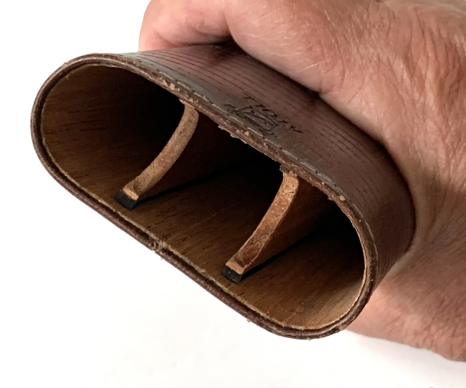 Vintage Atoll Brown Leather Cigar Case Holder Wood Lined Box Retro 3 Cigars