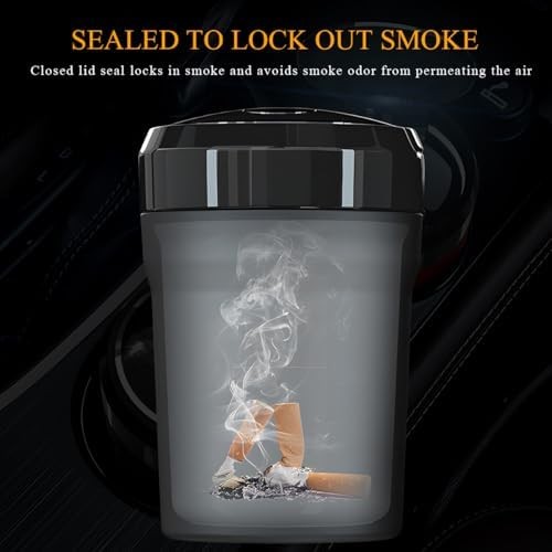 Car Ashtray with Lid, Detachable Smokeless Cylinder Cup Holder Ashtray with LED