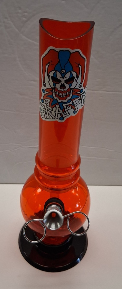 GRAFFIX 10″ ACRYLIC PLASTIC BUBBLE WATER PIPE BONG HOOKAH PULL CARB RED 1.5″M