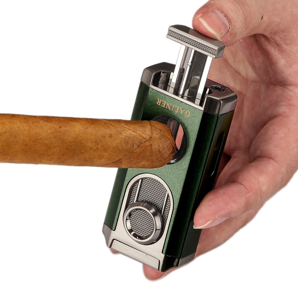 Galiner Gas Cigar Lighter 3 Jet Flame Torch Windproof Refillable Butane W/ Punch