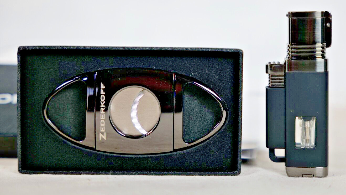 Moretti Quad Flame Cigar Lighter W/Punch – Gunmetal PLUS ZEDERKOFF CUTTER SET