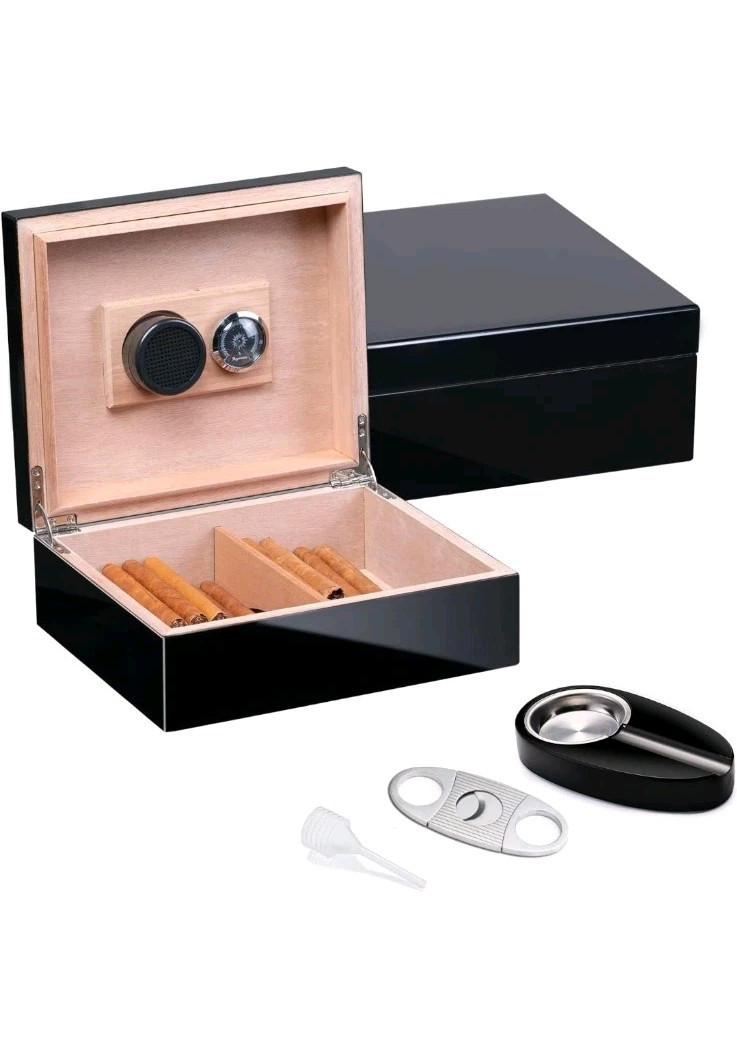 Woodronic Cigar Humidor Box with Cigar Accessories for 35-50 Cigars Start Kit