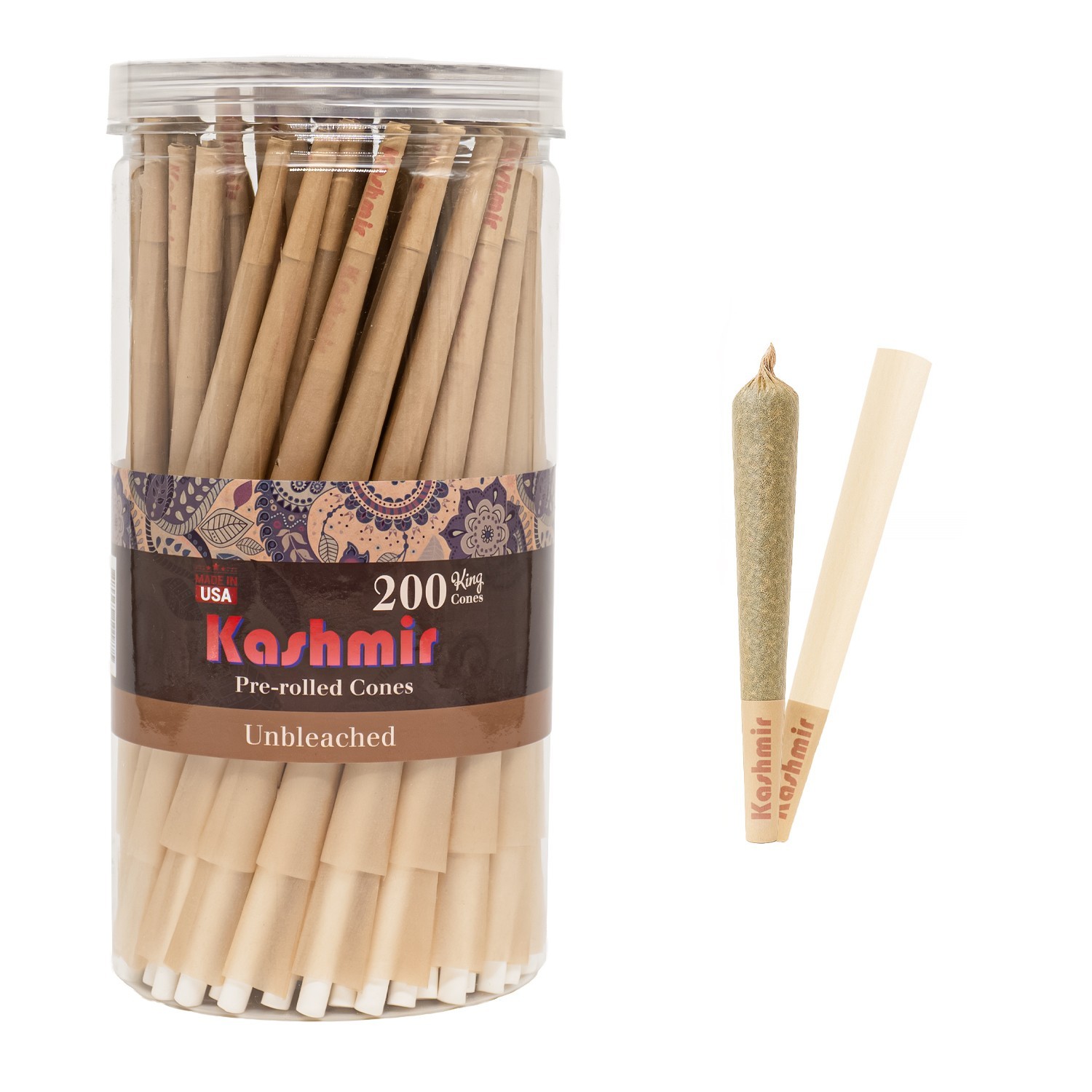 Kashmir Pre Rolled Cones Natural Rolling Papers King Size with Tips 200 Count