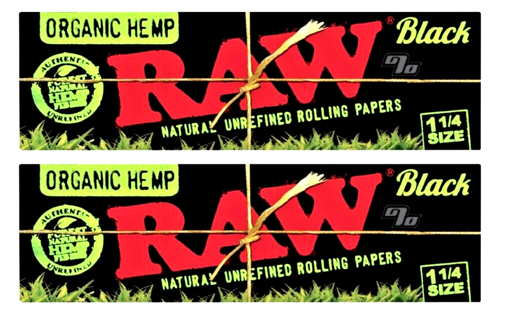 2x Raw Black Organic Hemp Rolling Papers 1 1/4 Size 2 Packs USA SHIPPED