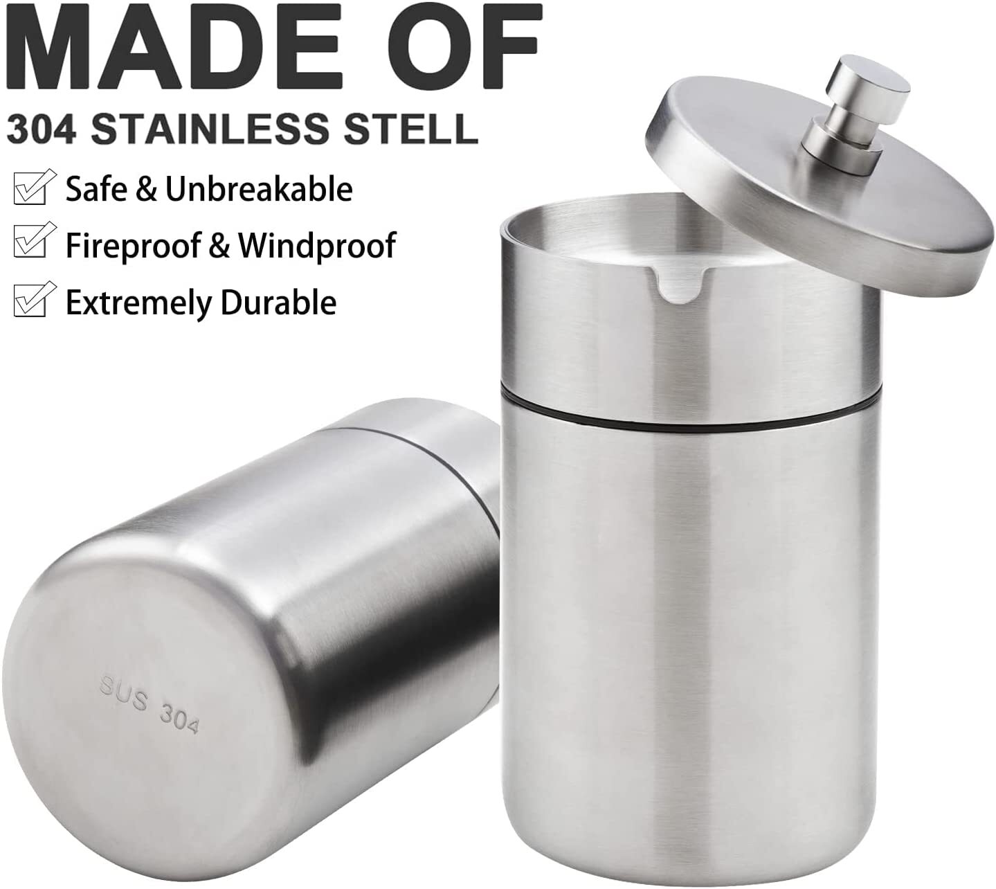 Stainless Steel Auto Ashtrays with Lid Car Ashtray Portable Smokeless Ash Tray