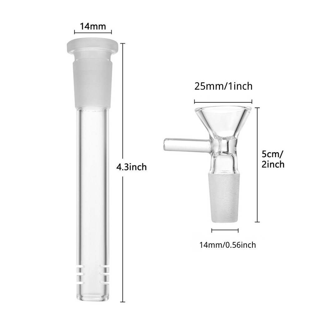 2-Pack 4.3” 14mm Glass Downstem and 14mm Male Bowl Piece for Glass Bong
