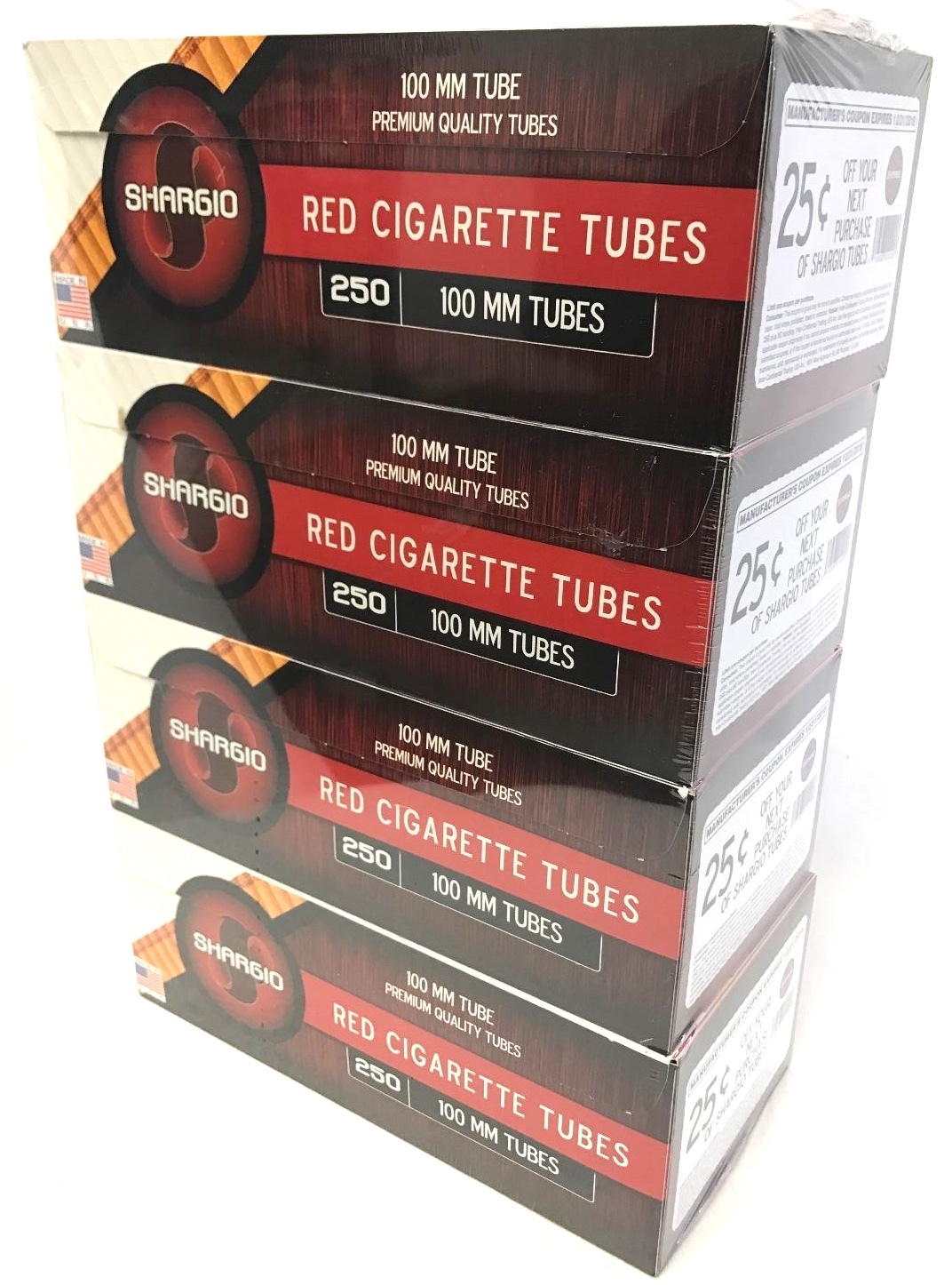 Shargio Red Full Flavor 100s 100mm Cigarette Filter Tubes – 4 Boxes (1000 Tubes)