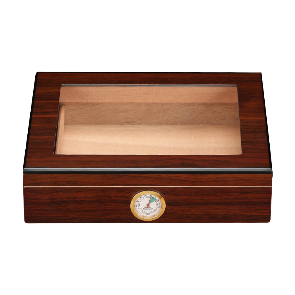 20ct Cigar Humidor Storage Box Desktop Glasstop Humidifier Hygrometer Wooden