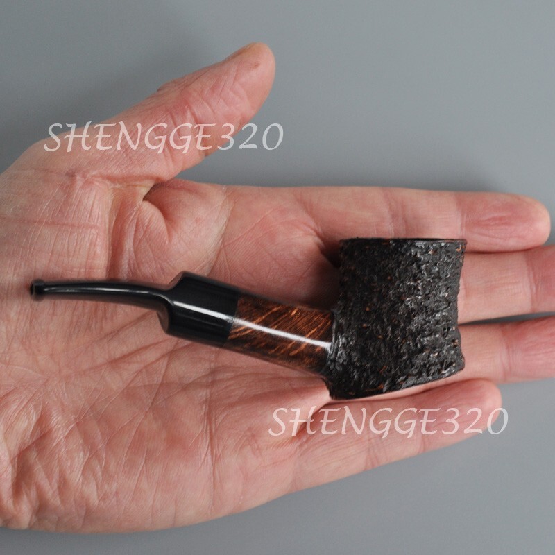 Portable Briar Wooden Tobacco Pipe Poker Cherrywood Carved Surface Bent Stem