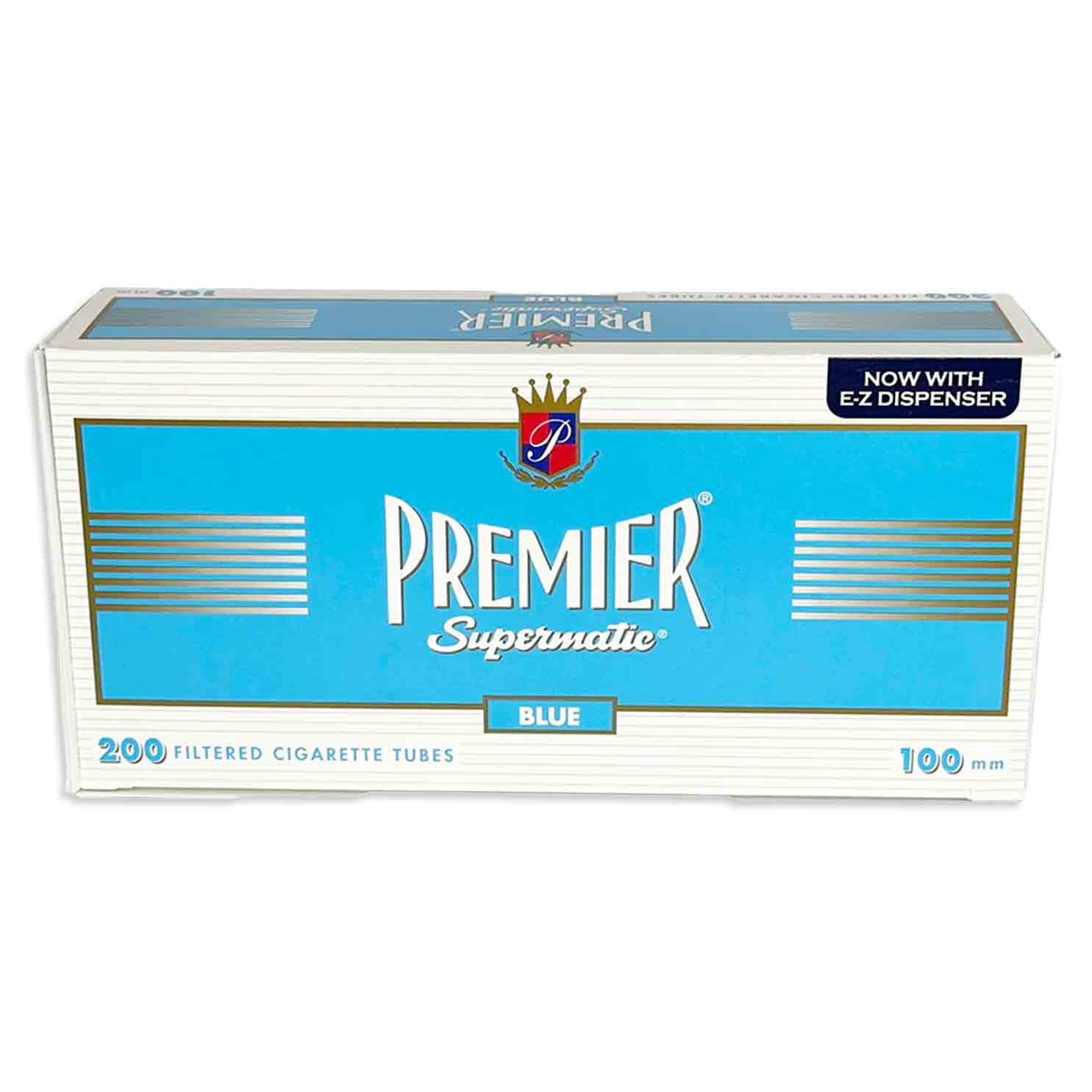 PREMIER Blue Cigarette Tubes – 100mm Size Filter Tubes (1 Box of 200 Tubes)