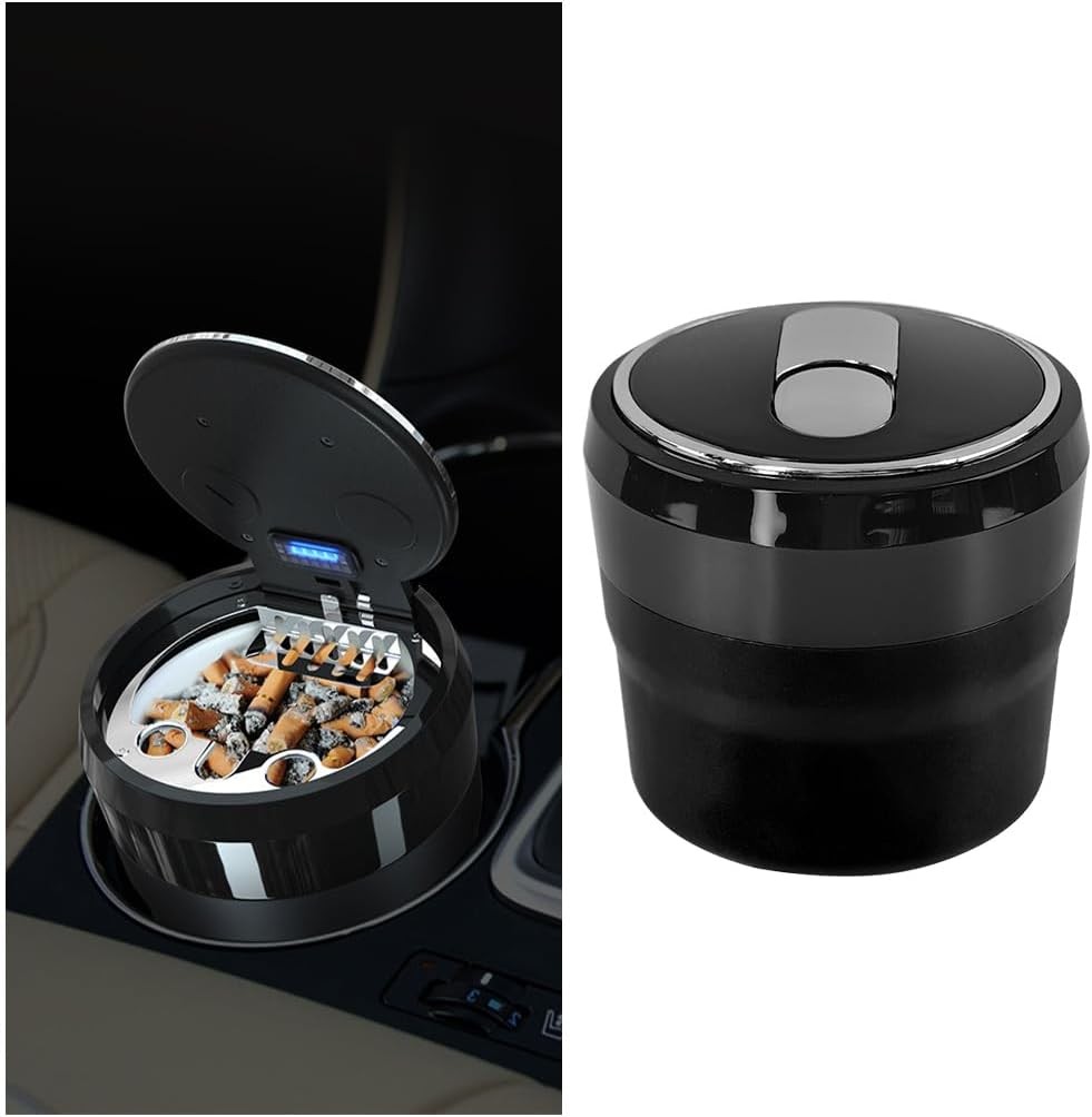 Car Ashtray with Lid, Portable Mini Vehicle Smokeless Smoking Cylinder Cup Holde