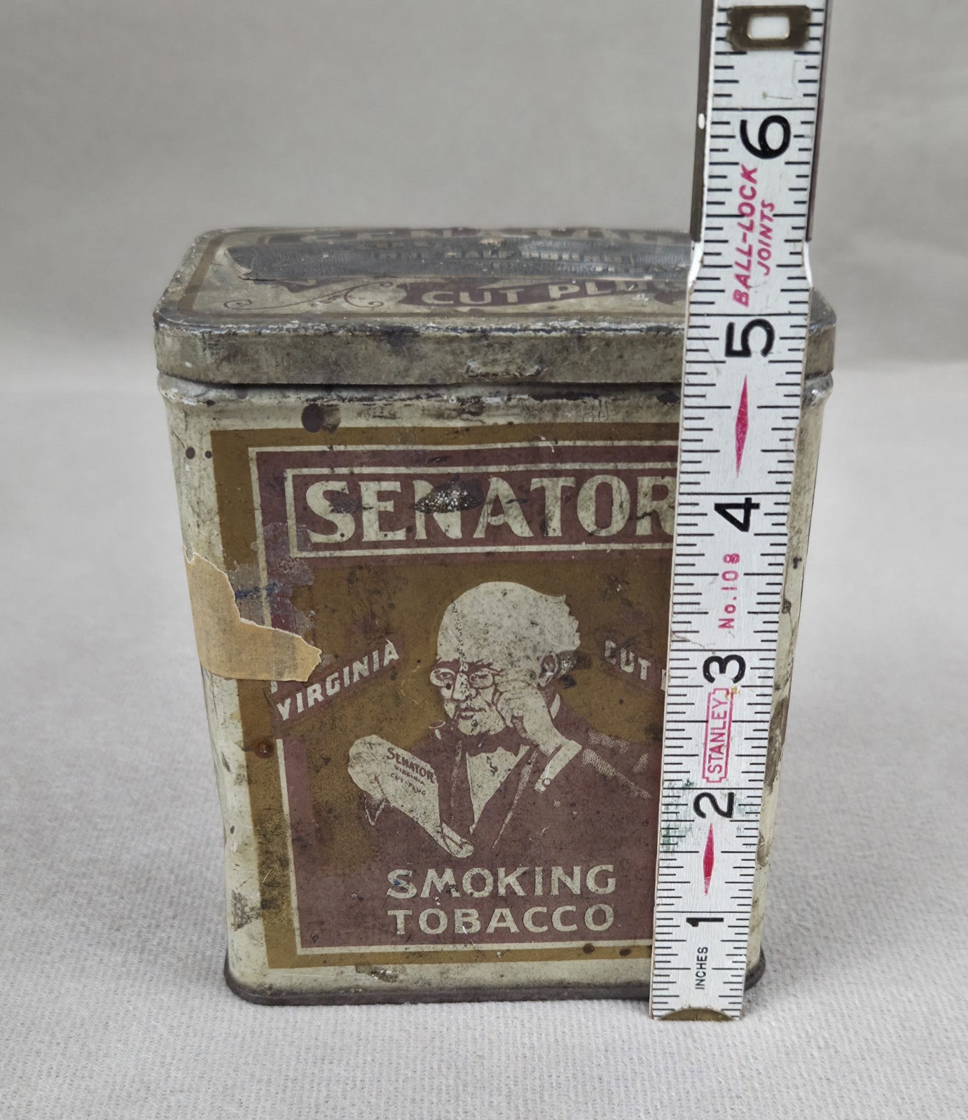 Antique Rare Senator Smoking Tobacco Tin 1915 Canada Half Pound Tax Seal Quebec