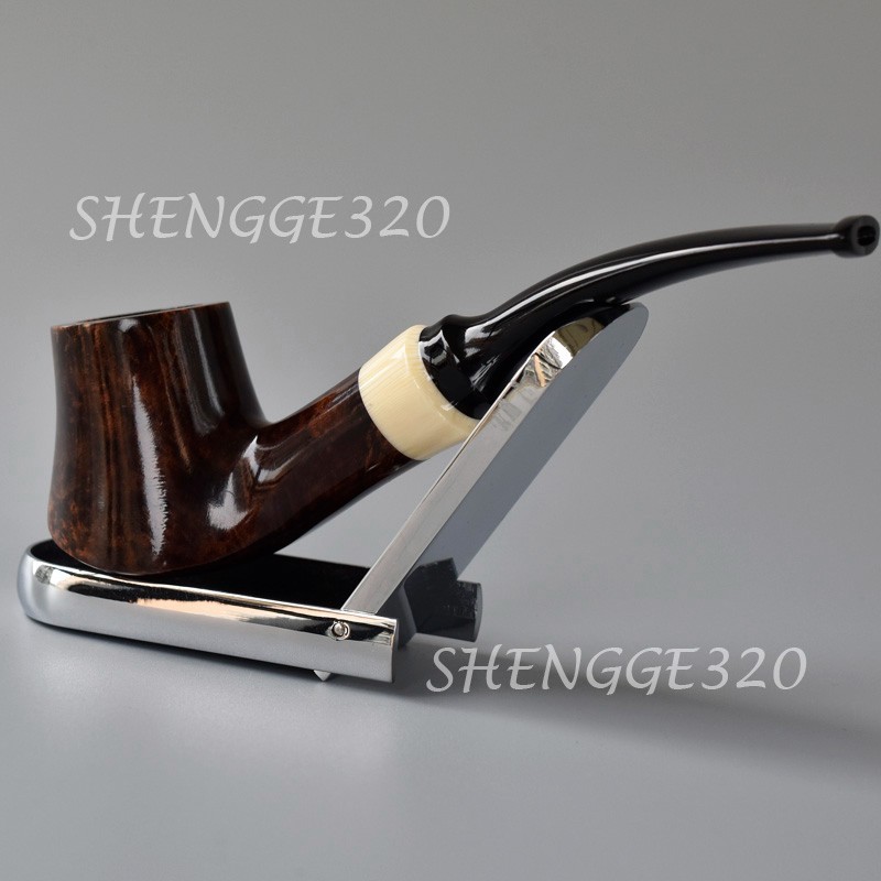 Handmade Briar Root Wooden Tobacco Pipe Volcano Style Smooth Surface Bent Stem