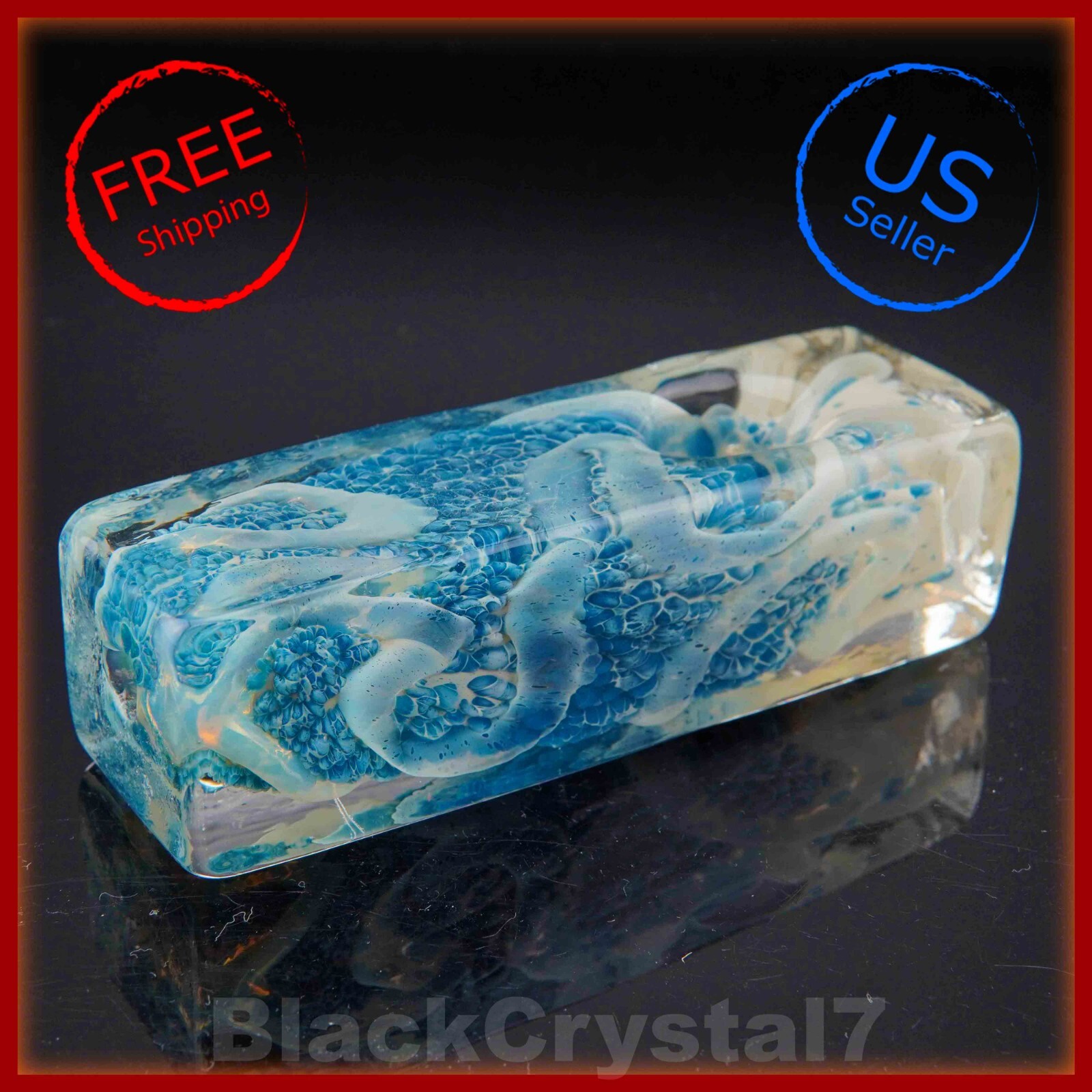4 inch Handmade Glacier Blue Square Rectangle Tobacco Smoking Bowl Glass Pipes
