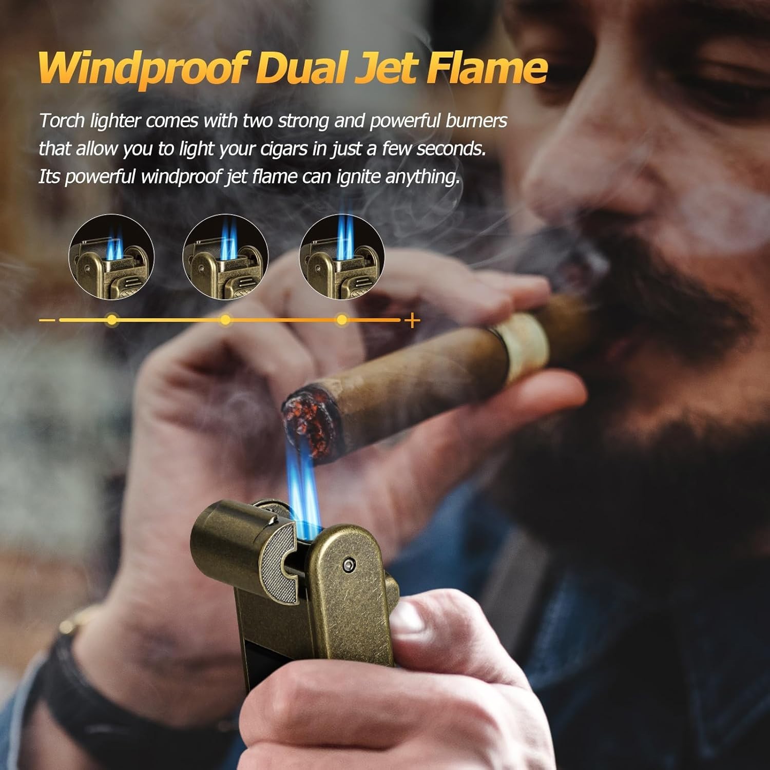 Torch Lighter with Adjustable Dual-Flame Built-in Cigar Punch Holder Cutter