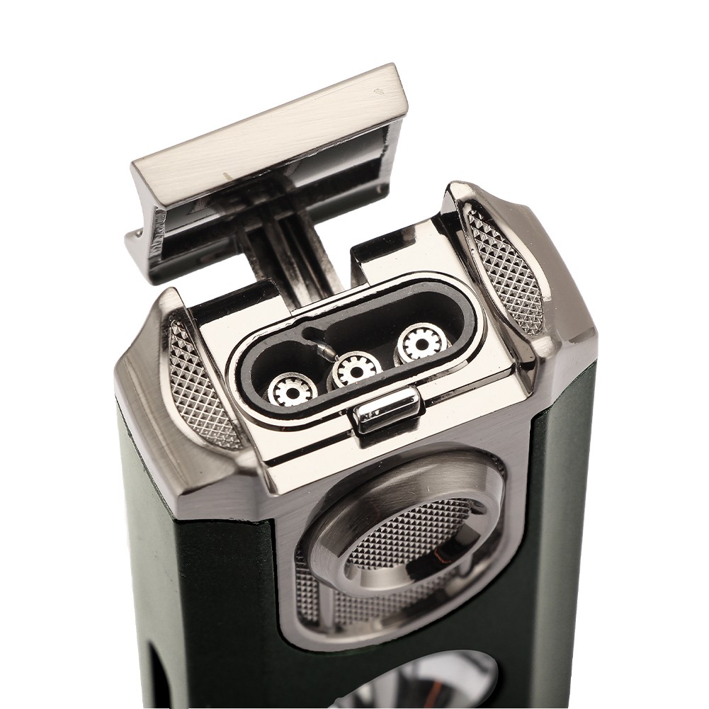 Galiner Gas Cigar Lighter 3 Jet Flame Torch Windproof Refillable Butane W/ Punch